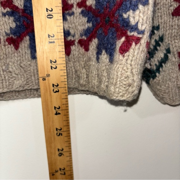 Vintage Talbots Wool Sweater Cardigan Petite Small Hand Knit Snowflakes Trees - Picture 9 of 11